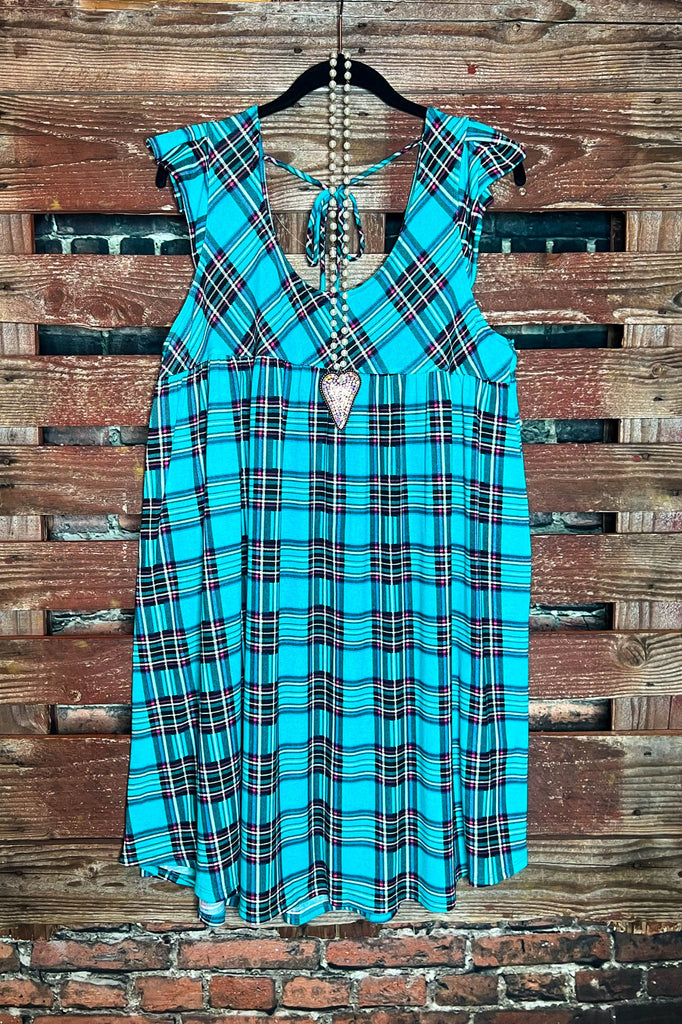GREEN TEAL PLAID DRESS ---------SALE