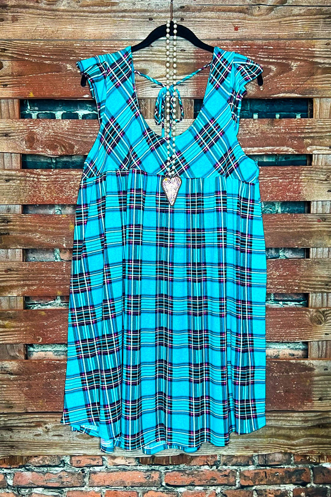 GREEN TEAL PLAID DRESS ---------SALE