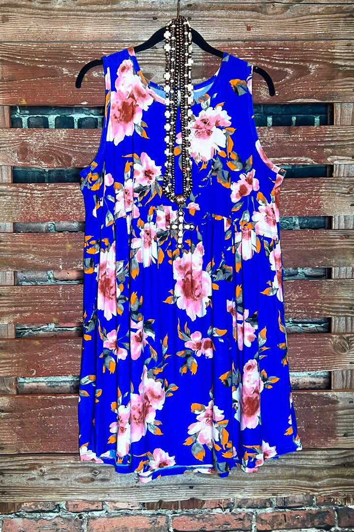 14-16 ROYAL BLUE FLORAL DRESS ---------SALE