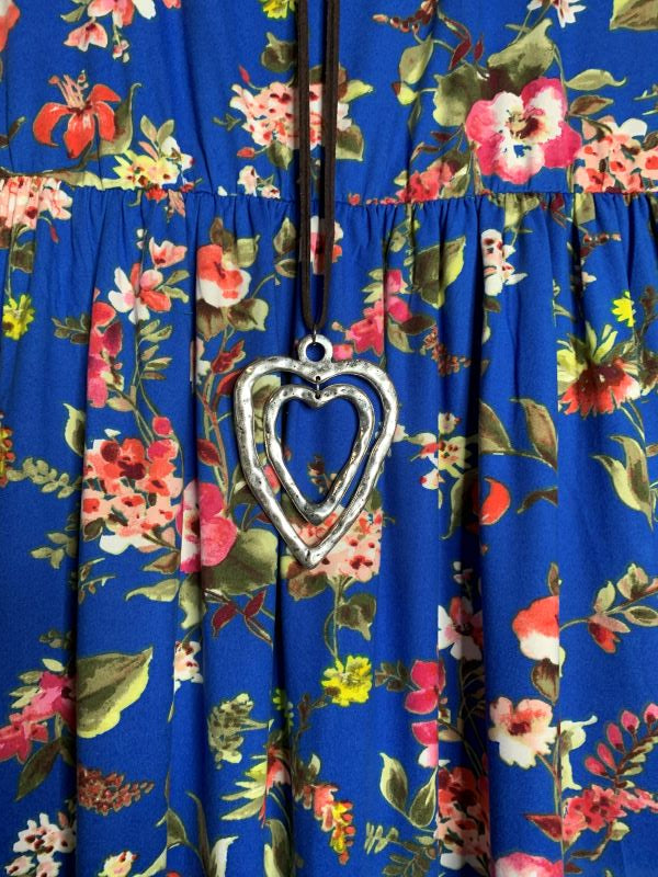 THE BRIGHTER SIDE FLORAL DRESS IN ROYAL BLUE MIX----------SALE