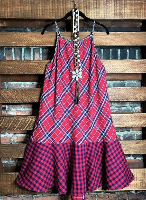 PLAID PRINT IN NAVY & RED DRESS 6-12 SIZE---------SALE