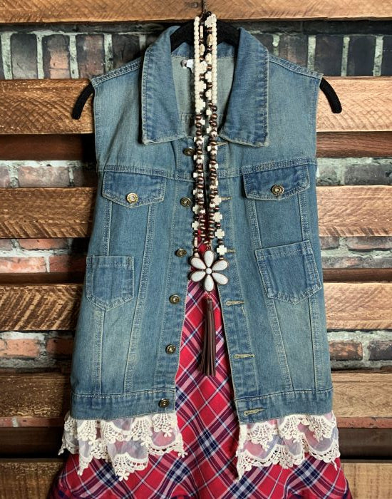 PLAID PRINT IN NAVY & RED DRESS 6-12 SIZE---------SALE