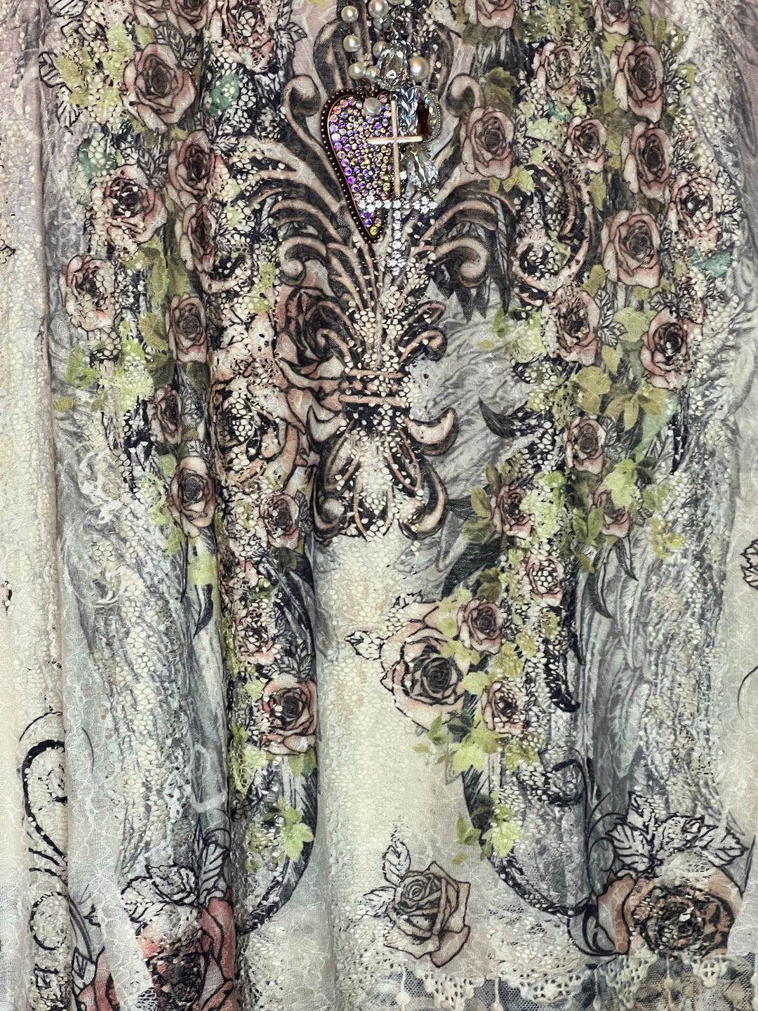 ROMANTIC STYLE GARDEN BEIGE & FLORAL LACE DRESS