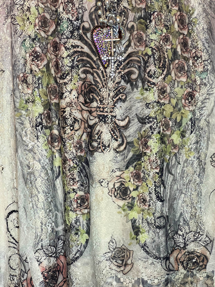 ROMANTIC STYLE GARDEN BEIGE & FLORAL LACE DRESS