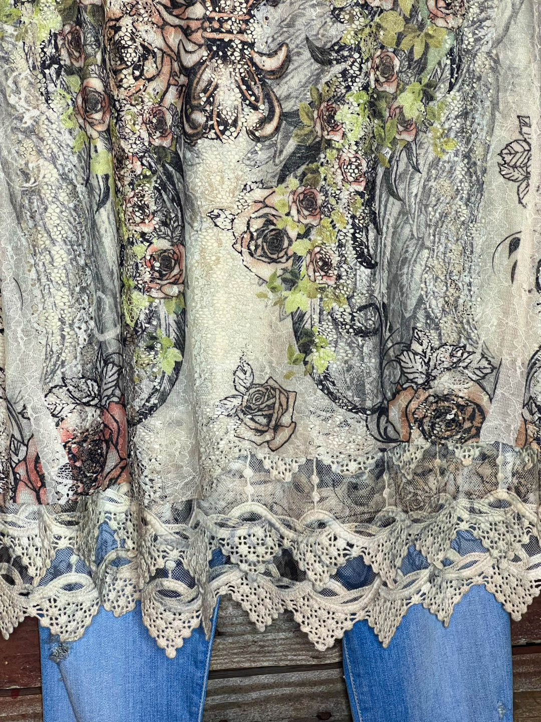 ROMANTIC STYLE GARDEN BEIGE & FLORAL LACE DRESS