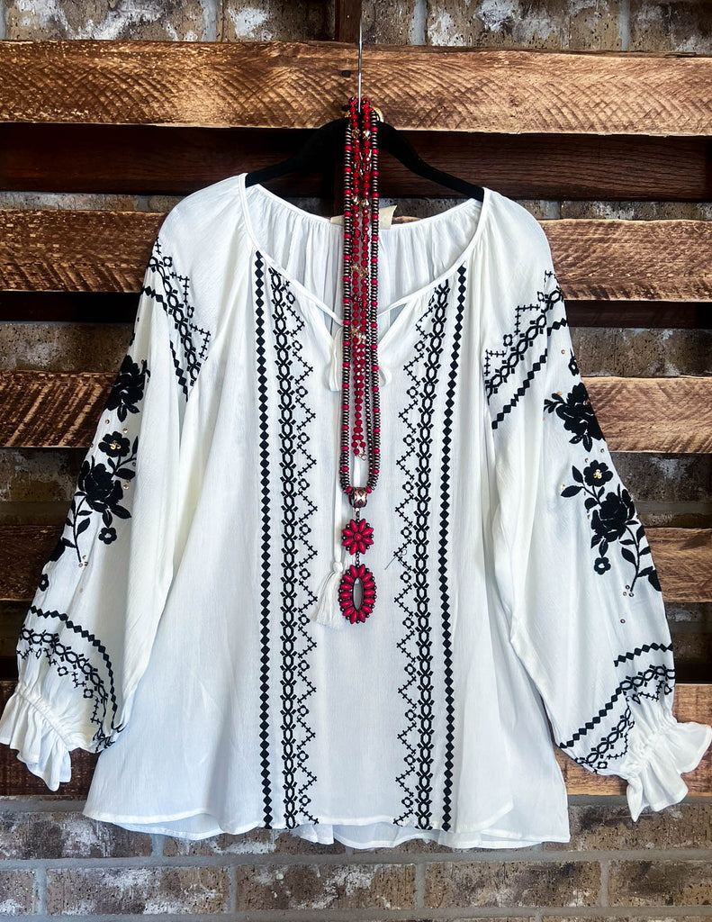 TIME OF OUR LIFE EMBROIDERED TOP IVORY