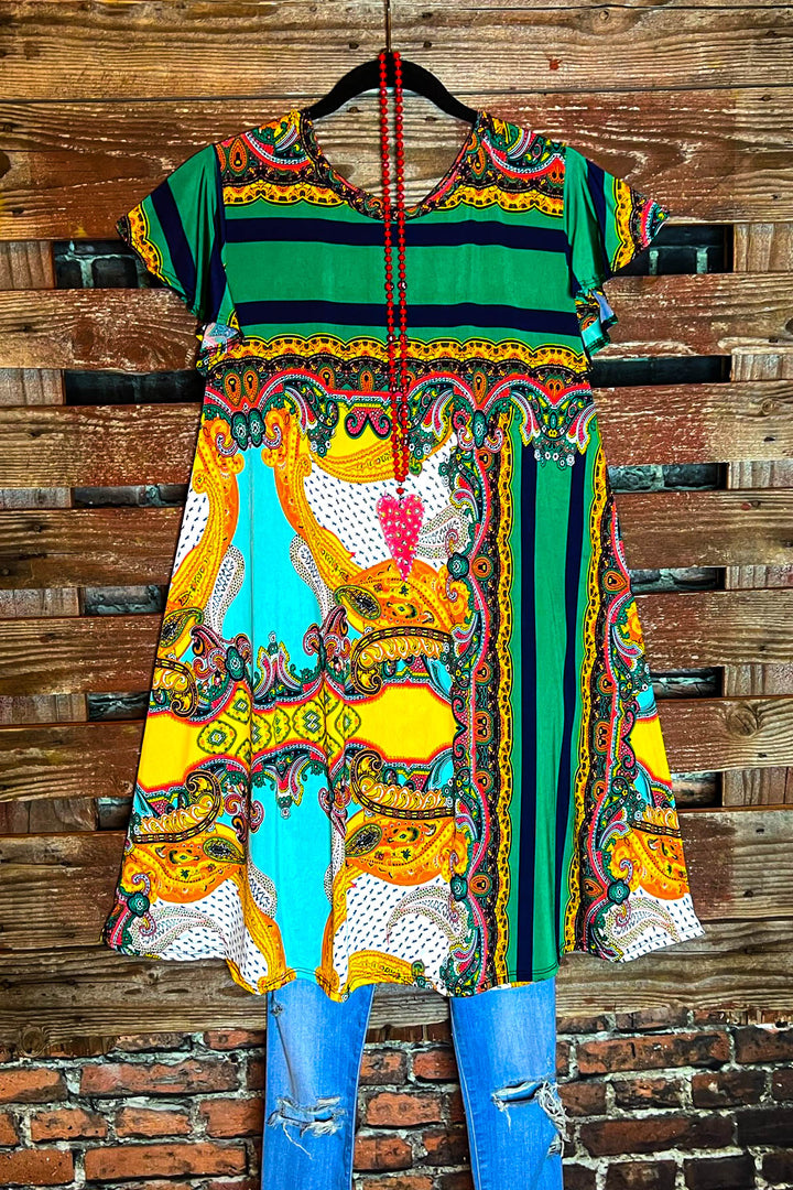Jersey Green & Multi-Color Print Dress-----Sale