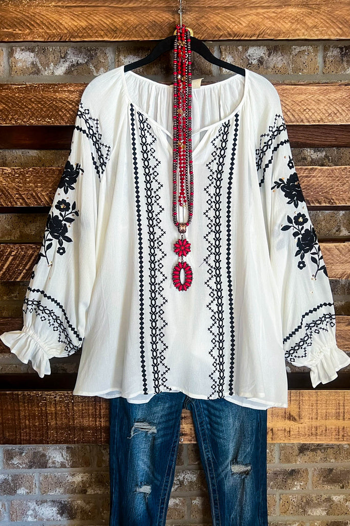 TIME OF OUR LIFE BOHO EMBROIDERED TOP IVORY ---------- SALE