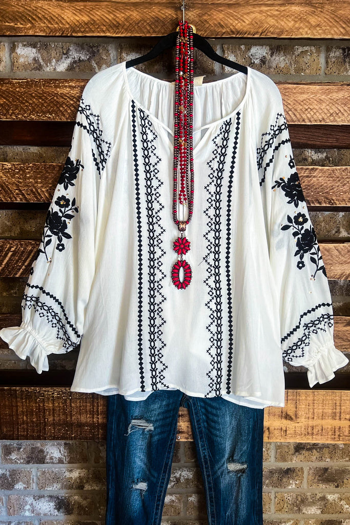 TIME OF OUR LIFE BOHO EMBROIDERED TOP IVORY ---------- SALE