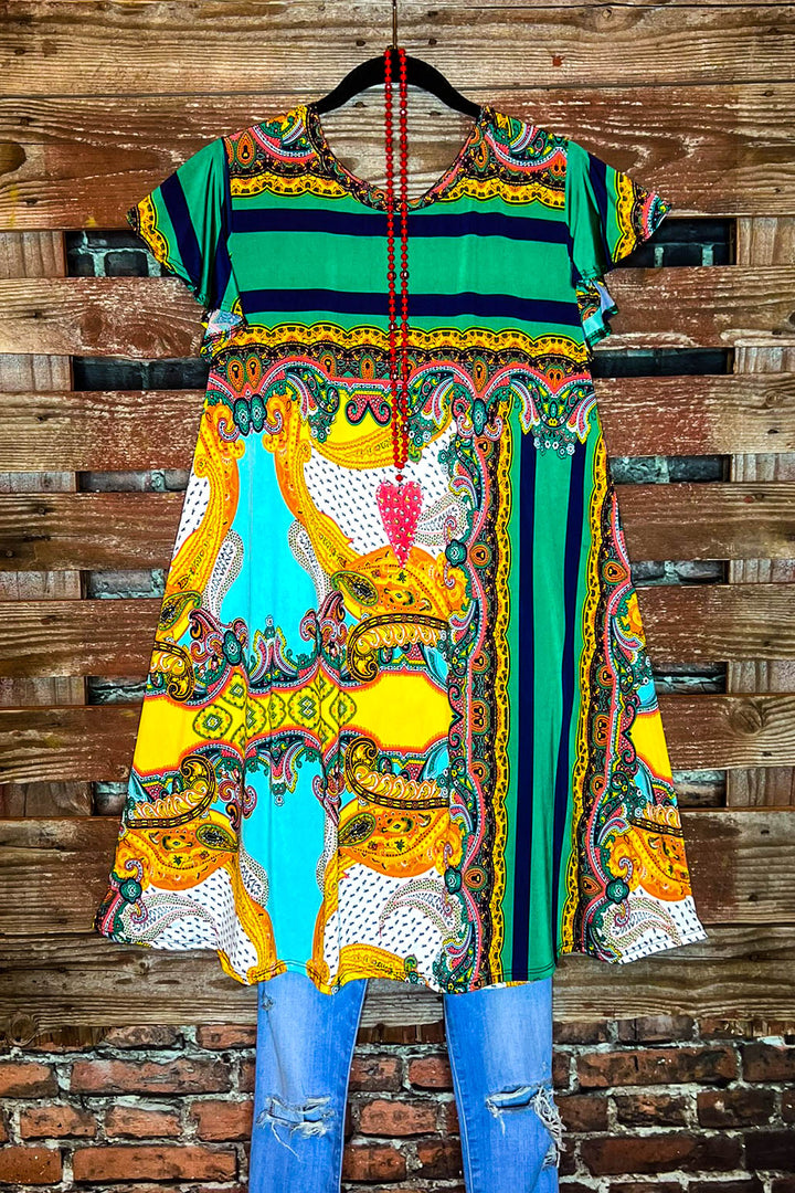 Jersey Green & Multi-Color Print Dress-----Sale
