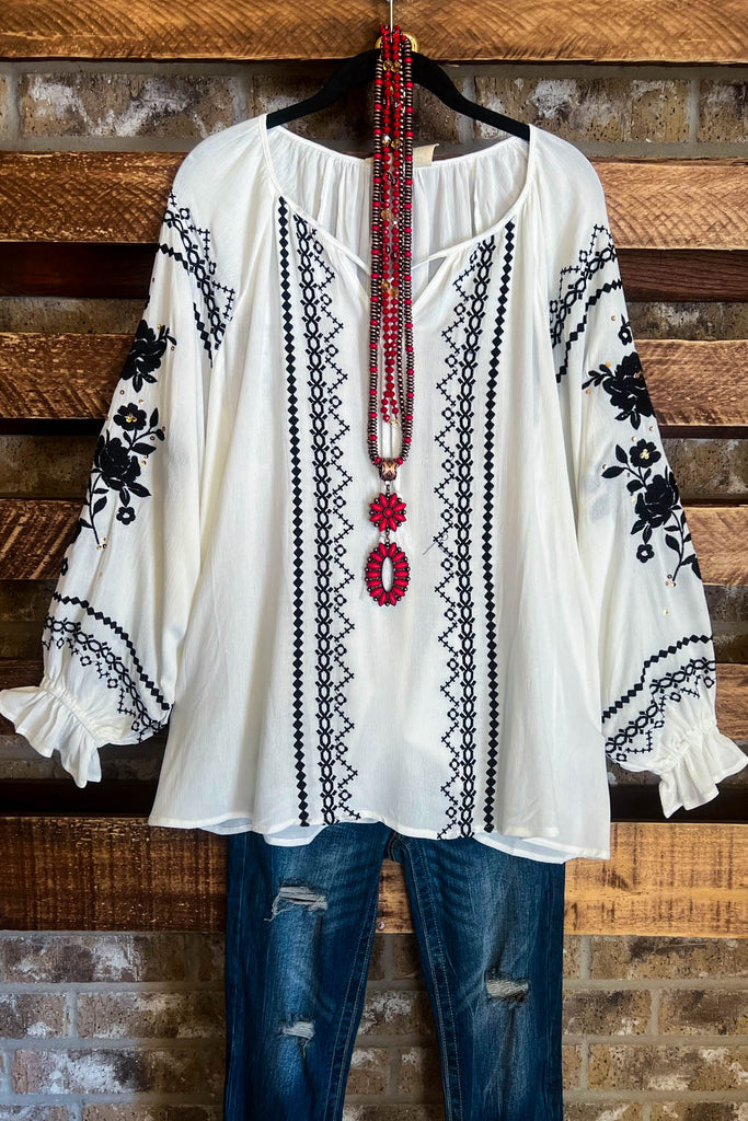TIME OF OUR LIFE BOHO EMBROIDERED TOP IVORY ---------- SALE