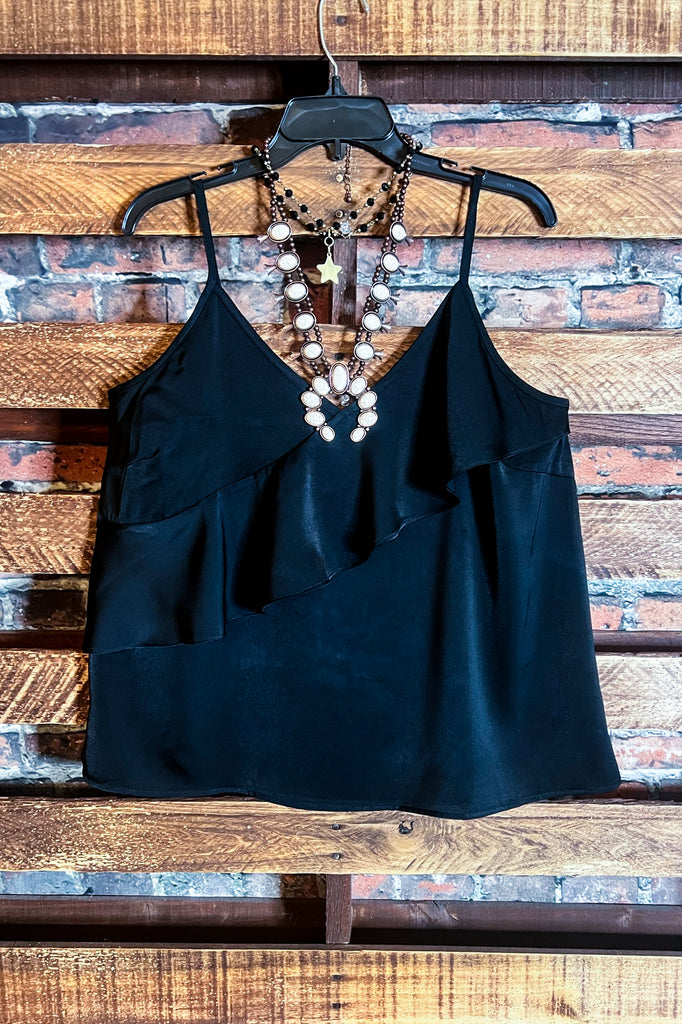 MY SWEET LOVE STYLISH SATIN TOP IN BLACK