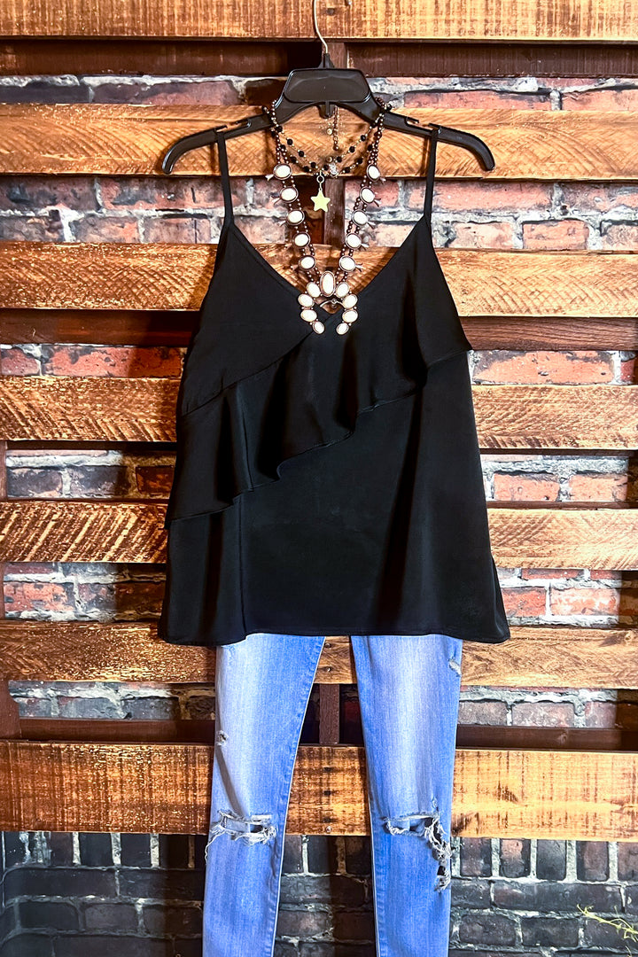 MY SWEET LOVE STYLISH SATIN TOP IN BLACK