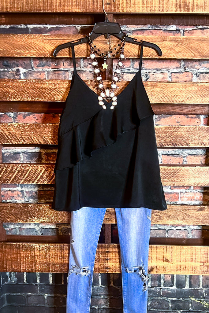 MY SWEET LOVE STYLISH SATIN TOP IN BLACK