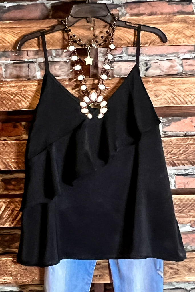 MY SWEET LOVE STYLISH SATIN TOP IN BLACK