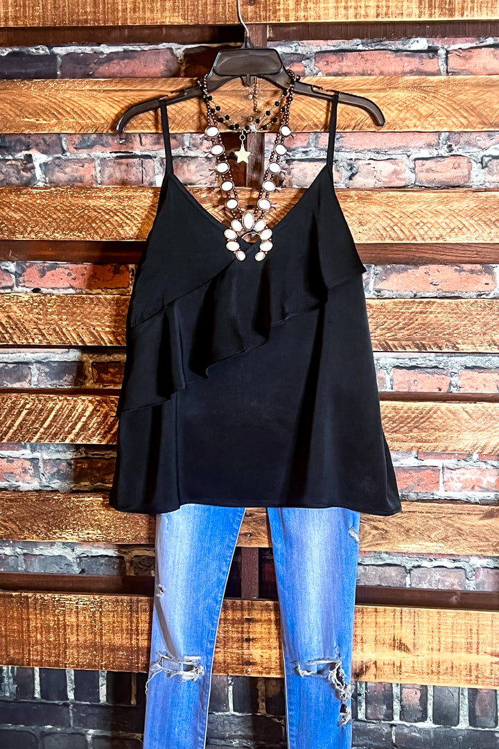 MY SWEET LOVE STYLISH SATIN TOP IN BLACK