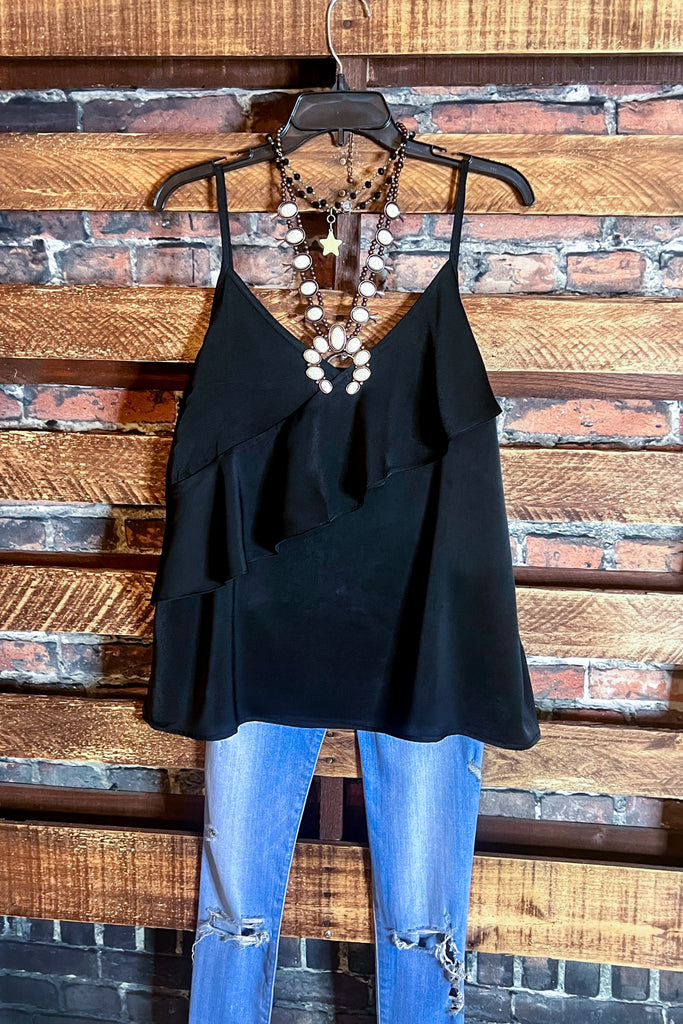 MY SWEET LOVE STYLISH SATIN TOP IN BLACK