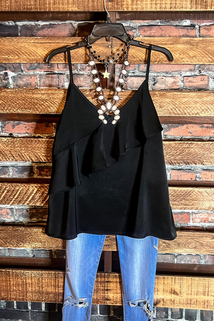 MY SWEET LOVE STYLISH SATIN TOP IN BLACK