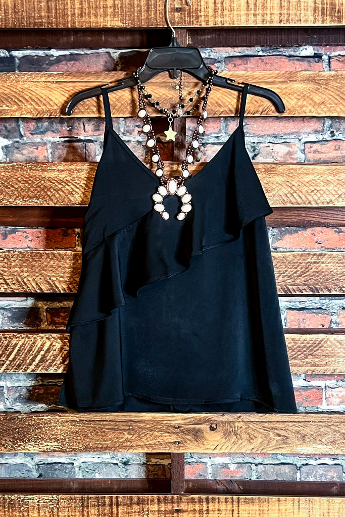 MY SWEET LOVE STYLISH SATIN TOP IN BLACK