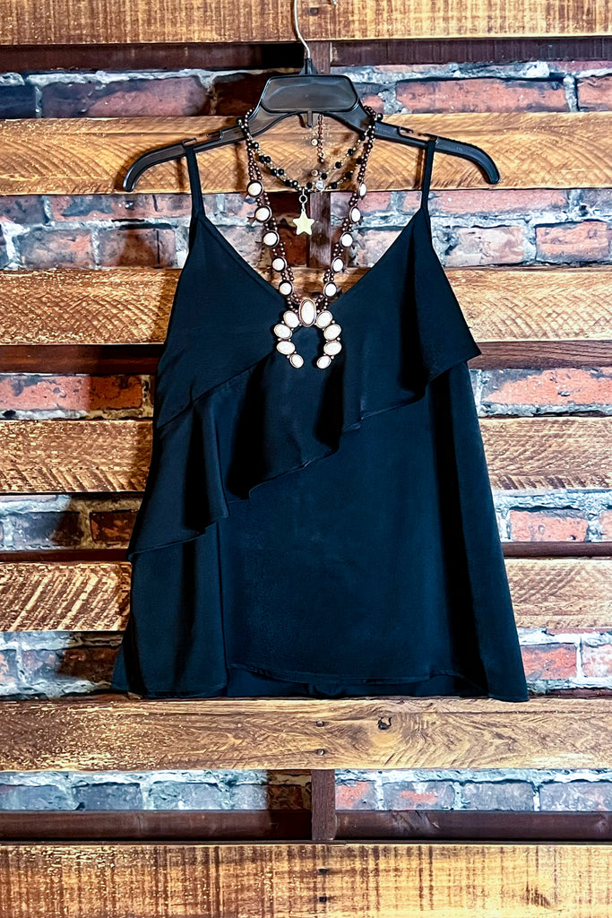 MY SWEET LOVE STYLISH SATIN TOP IN BLACK