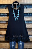 SWEETER THAN HONEY LACE SLIP DRESS EXTENDER TOP CAMI IN BLACK