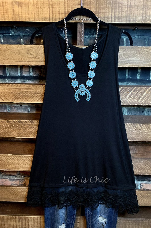SWEETER THAN HONEY LACE SLIP DRESS EXTENDER TOP CAMI IN BLACK