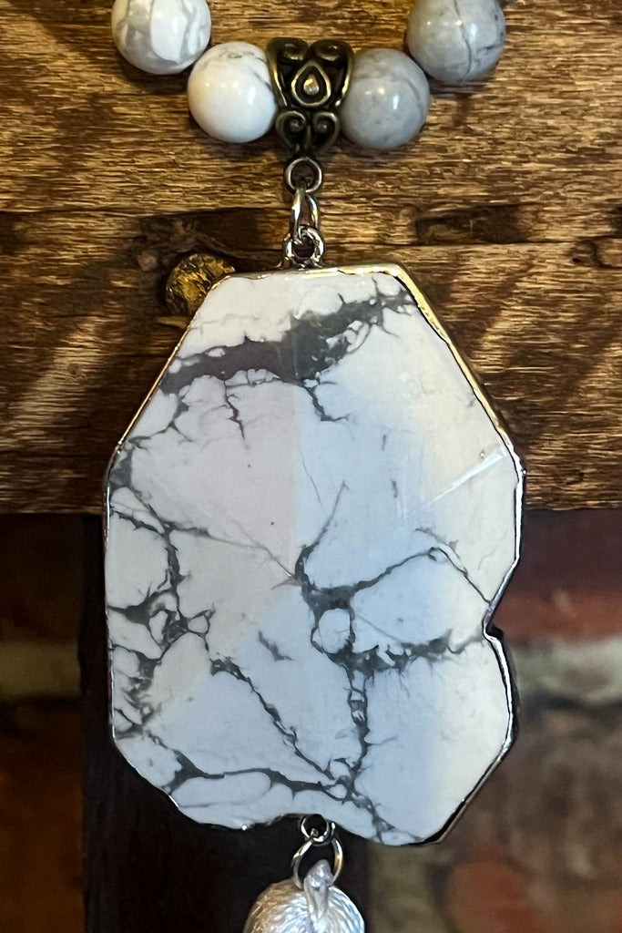 MAGIC WHITE MOON MARBLE NATURAL STONE NECKLACE