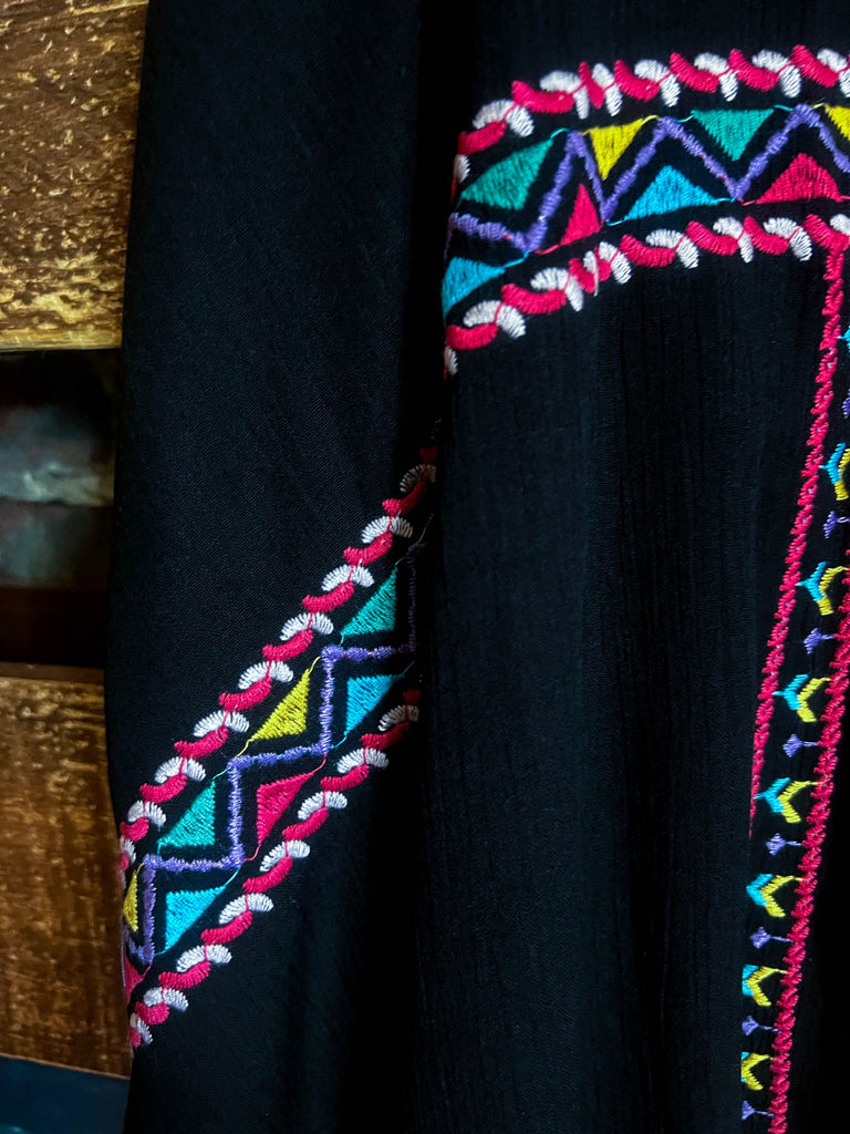 CREATIVE DREAMER EMBROIDERED PONCHO TUNIC IN BLACK