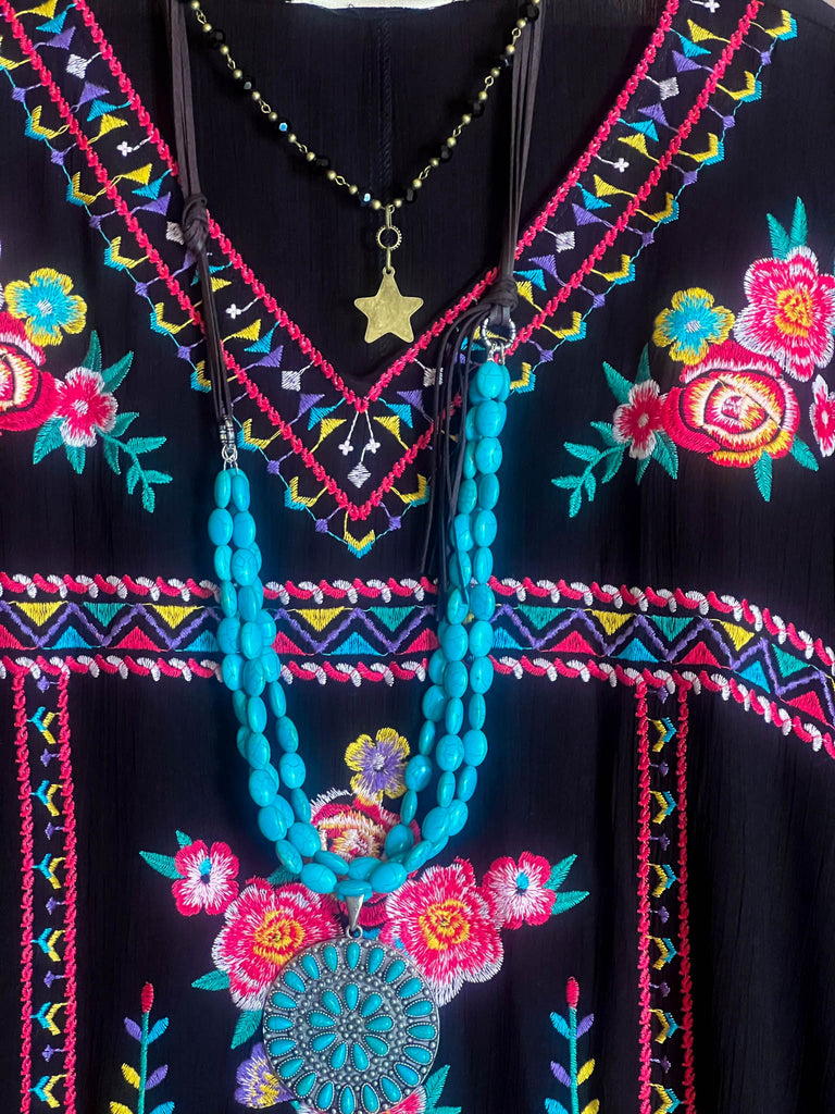 CREATIVE DREAMER EMBROIDERED PONCHO TUNIC IN BLACK