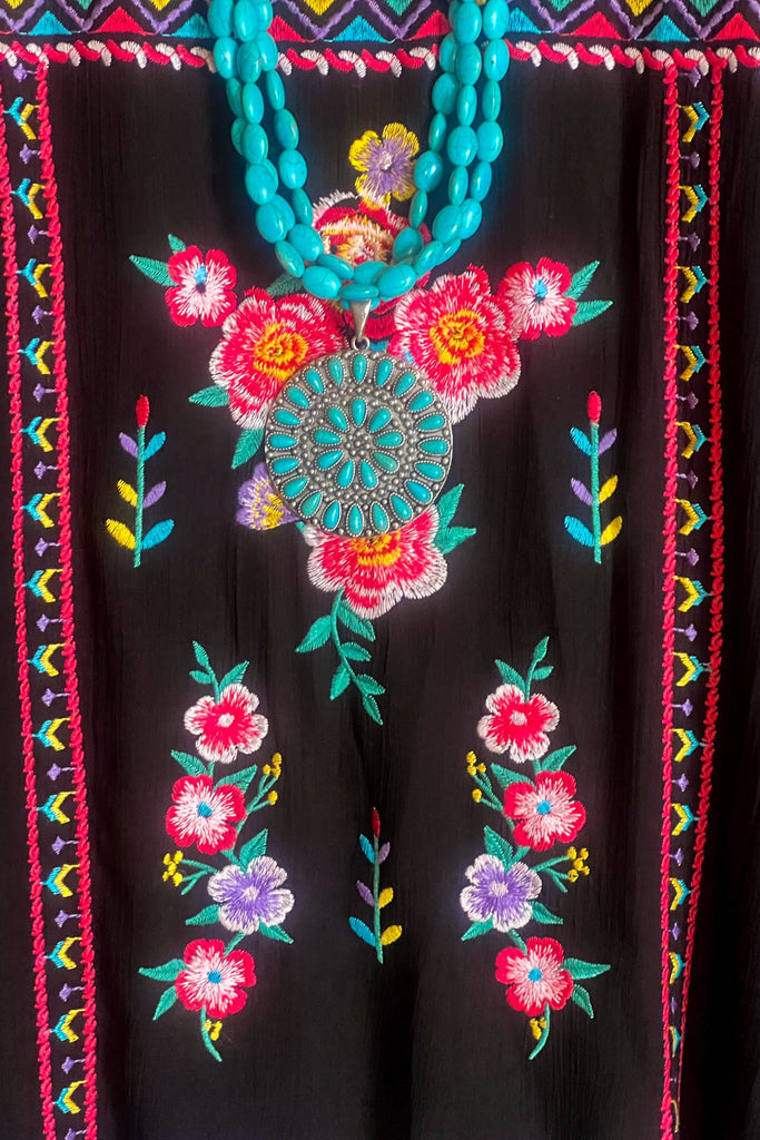 CREATIVE DREAMER EMBROIDERED PONCHO TUNIC IN BLACK