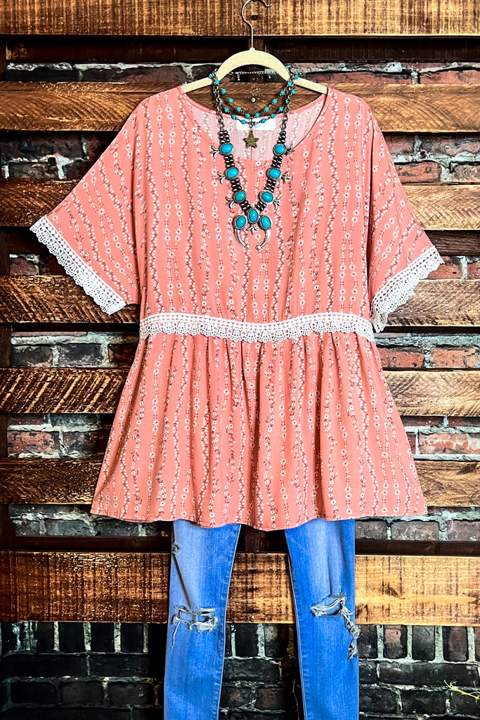 FLORAL BABYDOLL TOP OVERSIZED IN ASH CORAL ------------ SALE