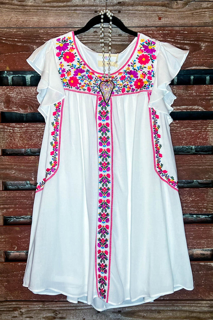 FOREVER MY LOVE PRETTY EMBROIDERED FLORAL DRESS IN IVORY