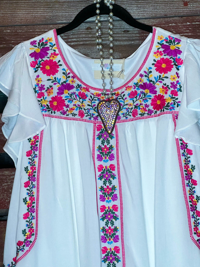 GRACEFUL DARLING EMBROIDERED FLORAL DRESS IN IVORY