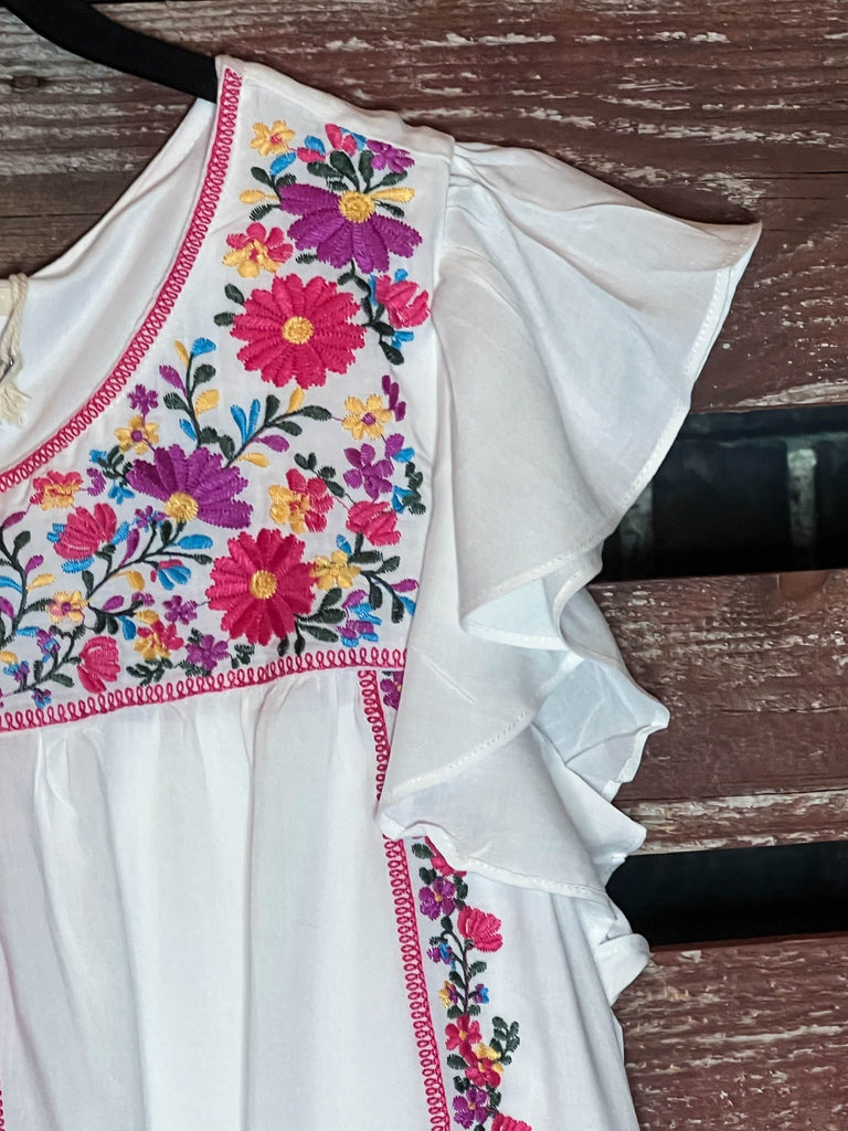 GRACEFUL DARLING EMBROIDERED FLORAL DRESS IN IVORY