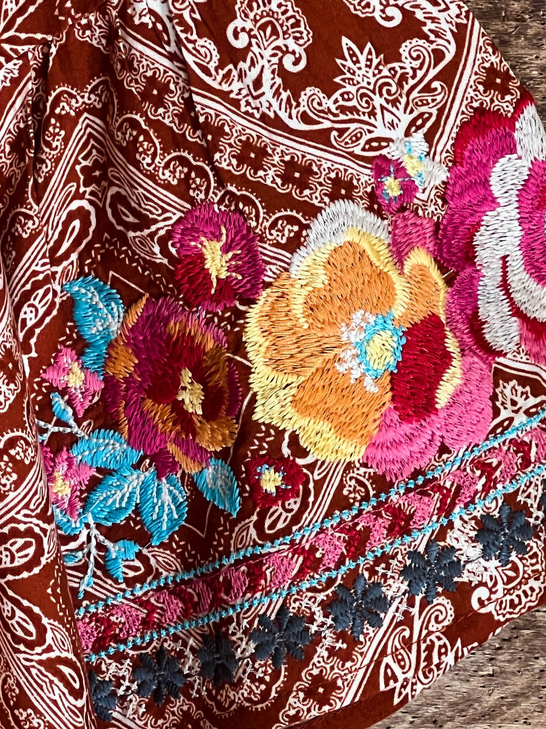 14-18 SIZE - RUSTIC BOHO EMBROIDERED TOP IN RUST--------SALE