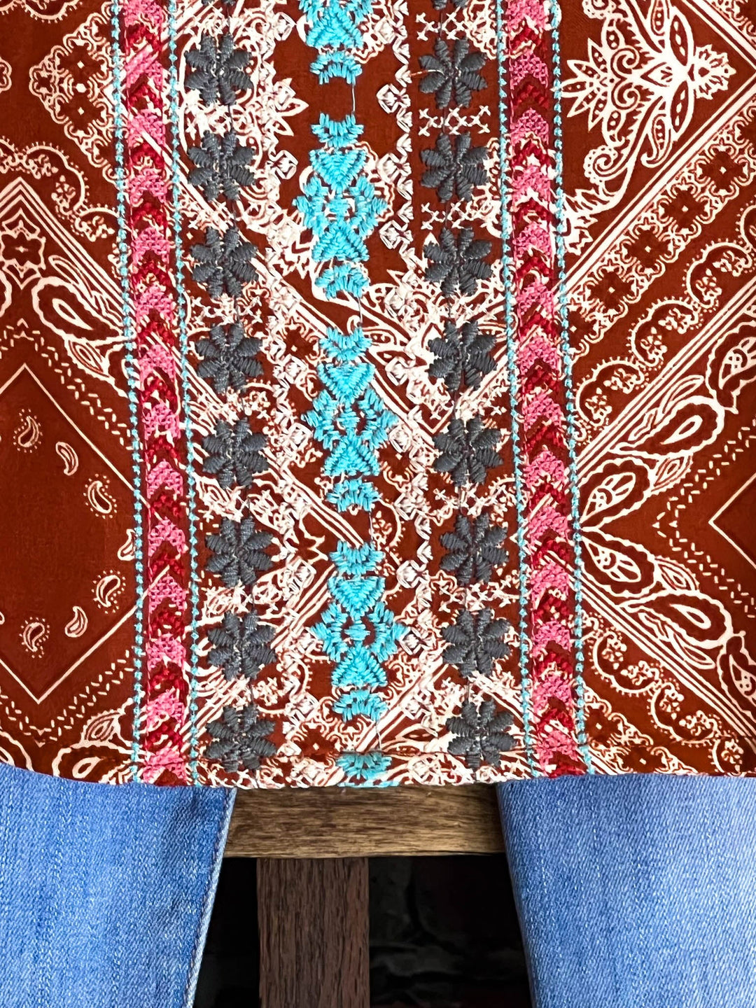 14-18 SIZE - RUSTIC BOHO EMBROIDERED TOP IN RUST--------SALE