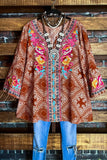 CHARMING GRACE BOHO EMBROIDERED TOP IN RUST