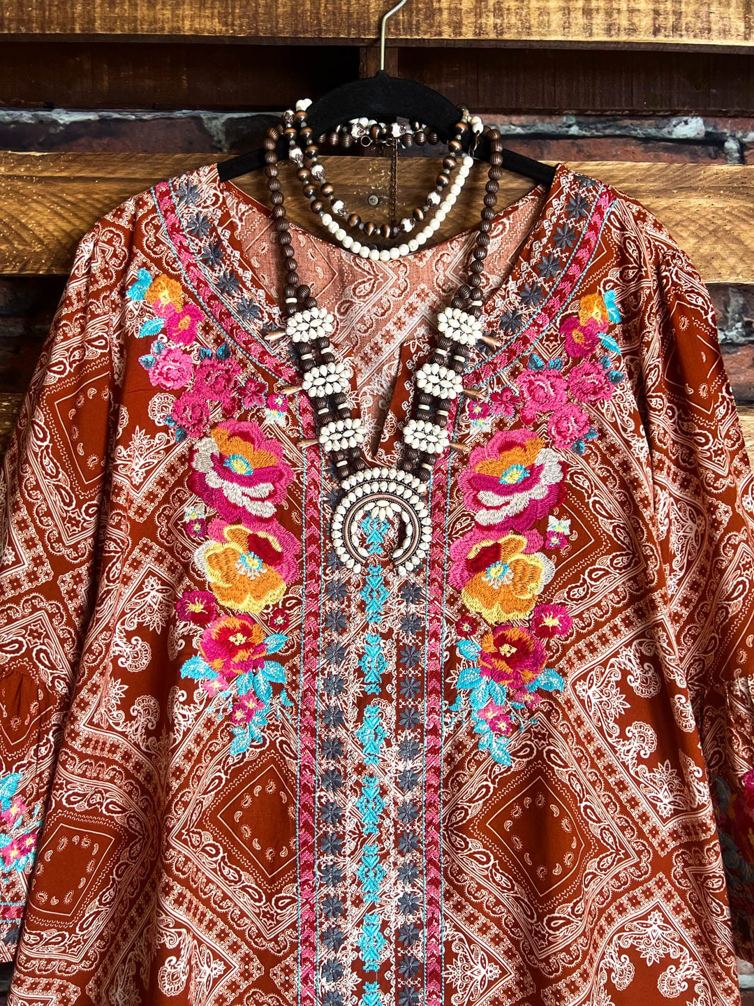 14-18 SIZE - RUSTIC BOHO EMBROIDERED TOP IN RUST--------SALE
