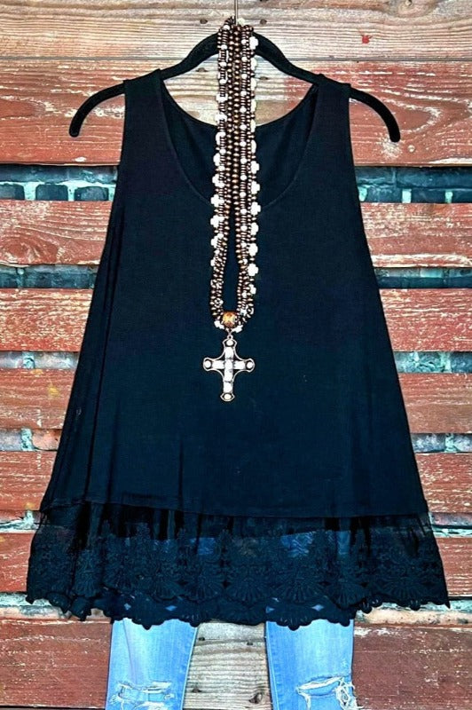 FULL OF GRACE LACE SLIP DRESS EXTENDER TOP IN BLACK