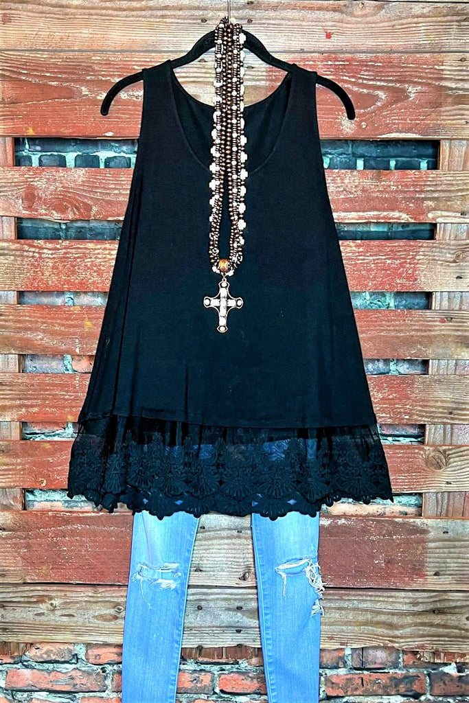 FULL OF GRACE LACE SLIP DRESS EXTENDER TOP IN BLACK