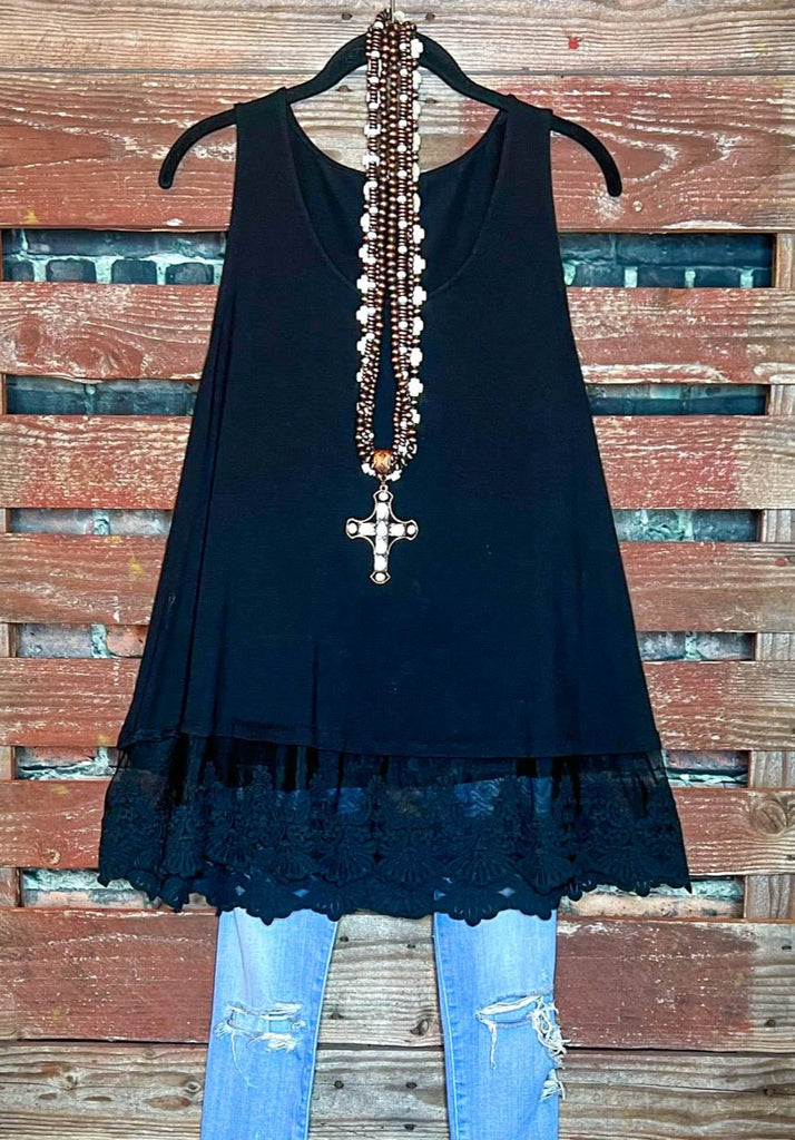 FULL OF GRACE LACE SLIP DRESS EXTENDER TOP IN BLACK