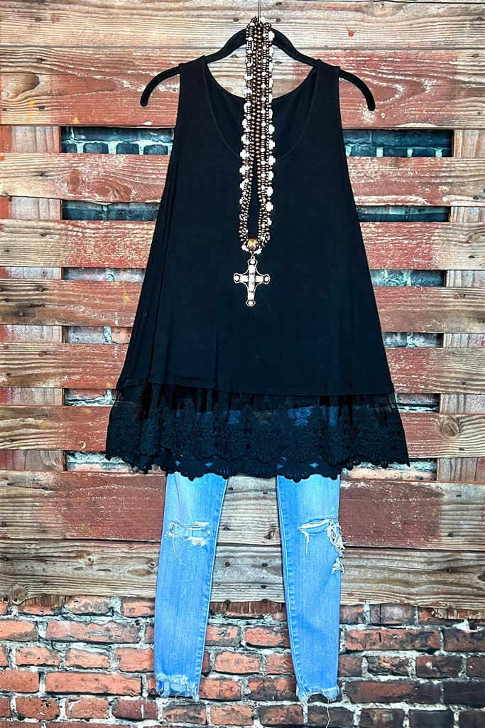 FULL OF GRACE LACE SLIP DRESS EXTENDER TOP IN BLACK