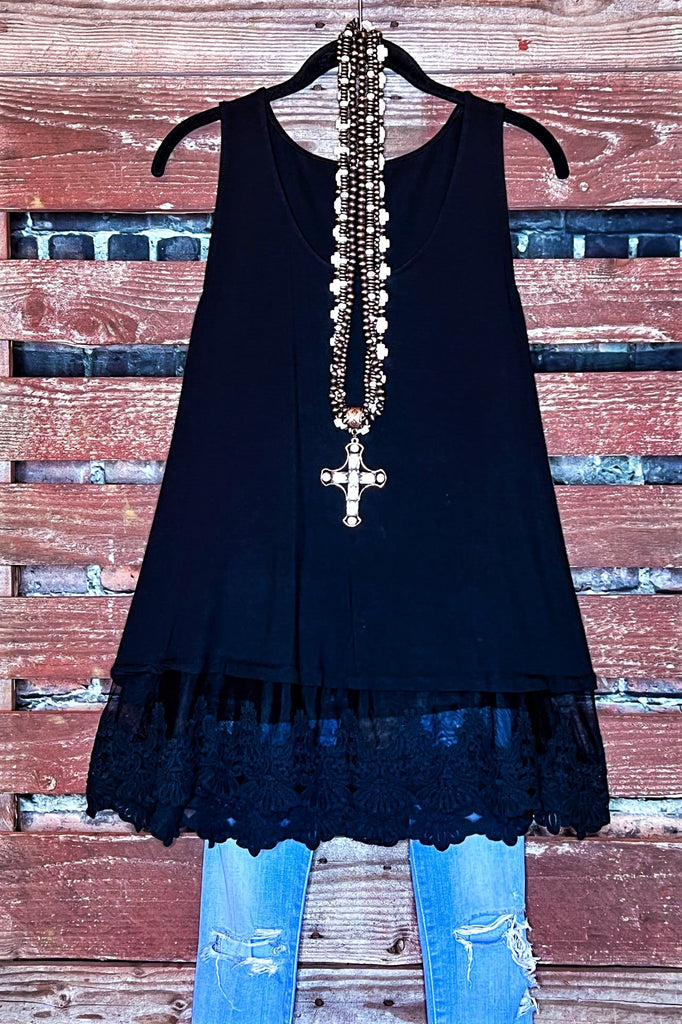 FULL OF GRACE LACE SLIP DRESS EXTENDER TOP IN BLACK