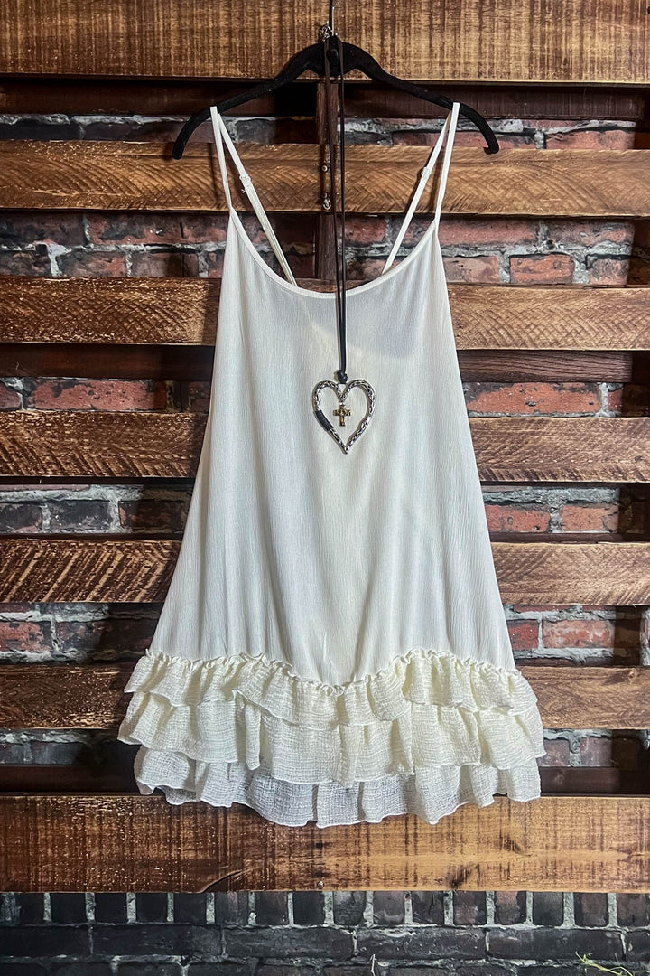 SECRET LOVE BEIGE RUFFLE SLIP EXTENDER DRESS