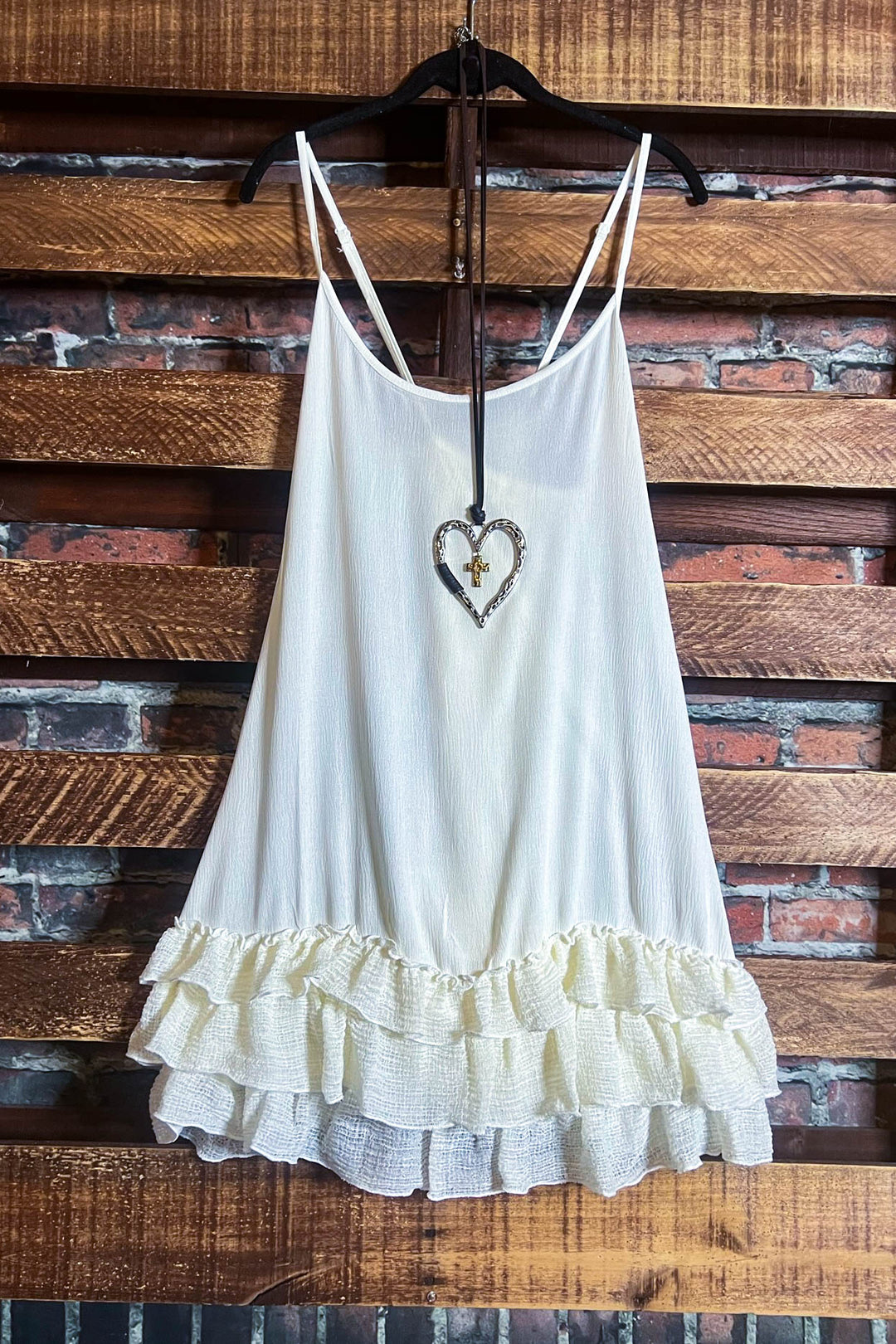 SECRET LOVE BEIGE RUFFLE SLIP EXTENDER DRESS
