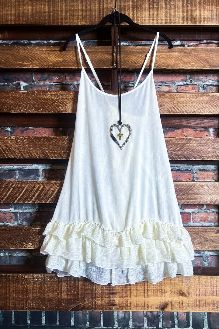 SECRET LOVE BEIGE RUFFLE SLIP EXTENDER DRESS