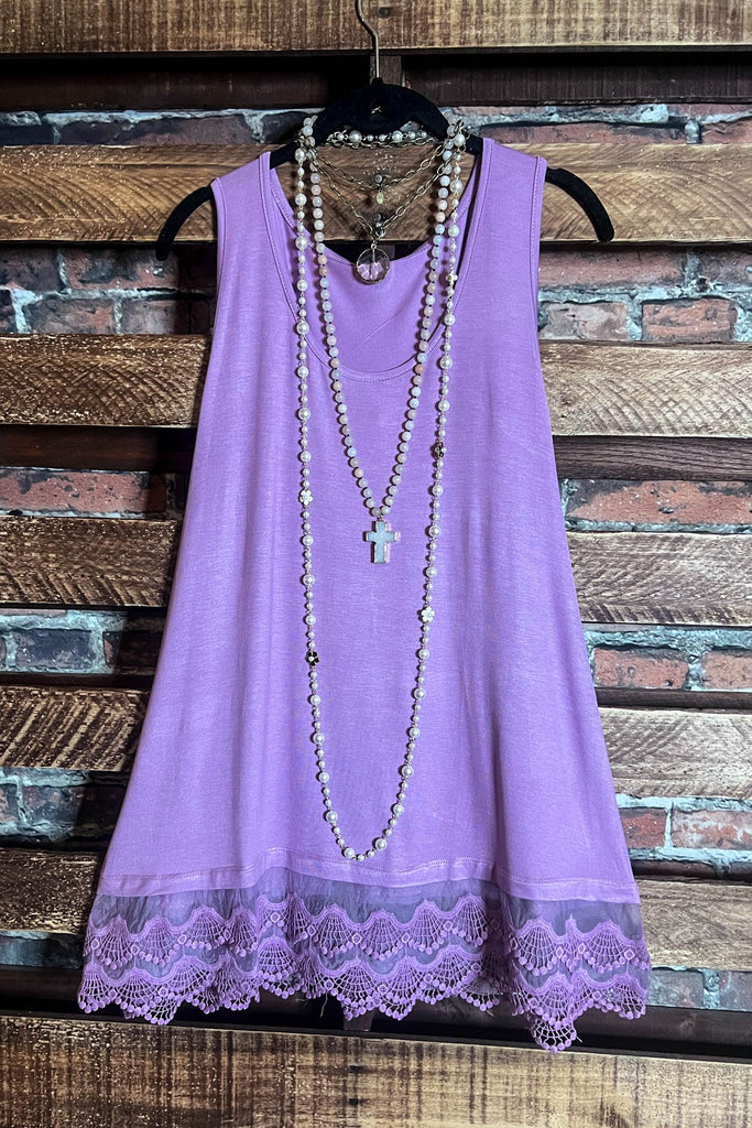 SWEETER THAN HONEY LACE SLIP DRESS EXTENDER TOP CAMI IN LAVENDER