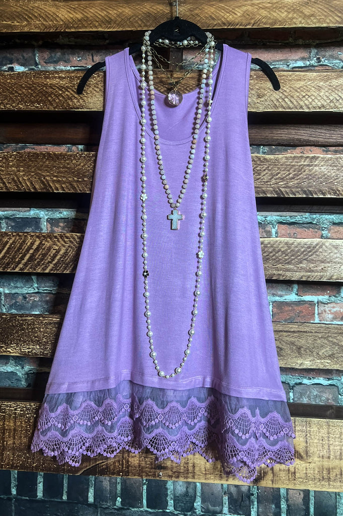 SWEETER THAN HONEY LACE SLIP DRESS EXTENDER TOP CAMI IN LAVENDER