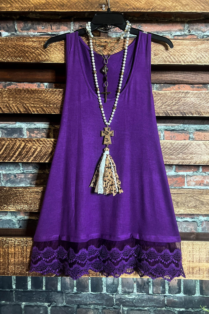 LACE SLIP DRESS EXTENDER TOP CAMI IN PURPLE------SALE