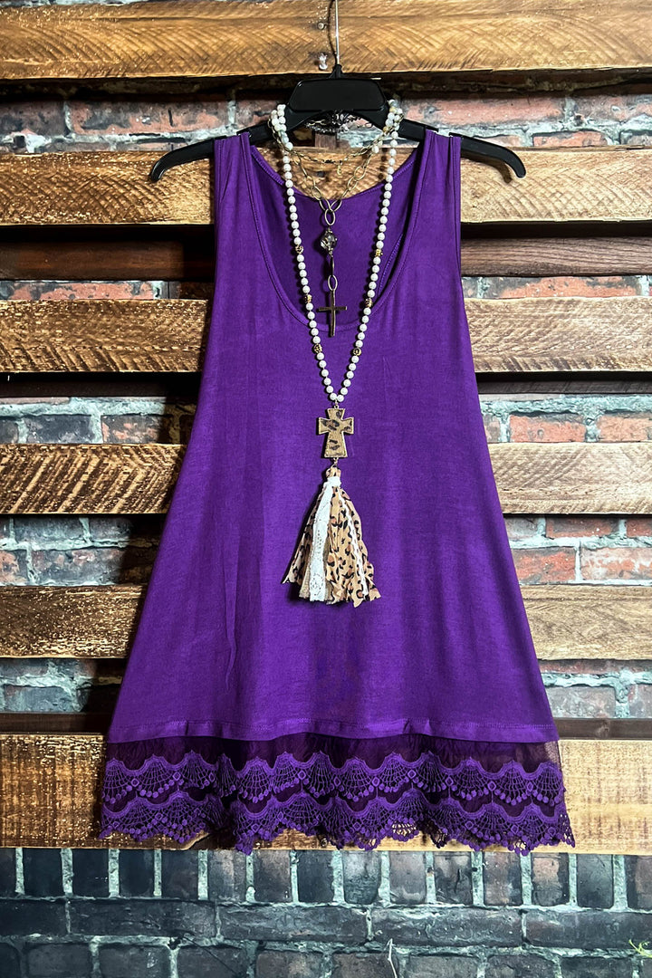 LACE SLIP DRESS EXTENDER TOP CAMI IN PURPLE------SALE